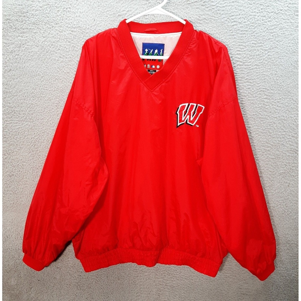 Vintage Wisconsin Badgers Jacket Adult Large Red Windbreaker 1990s Y2K NCAA‎